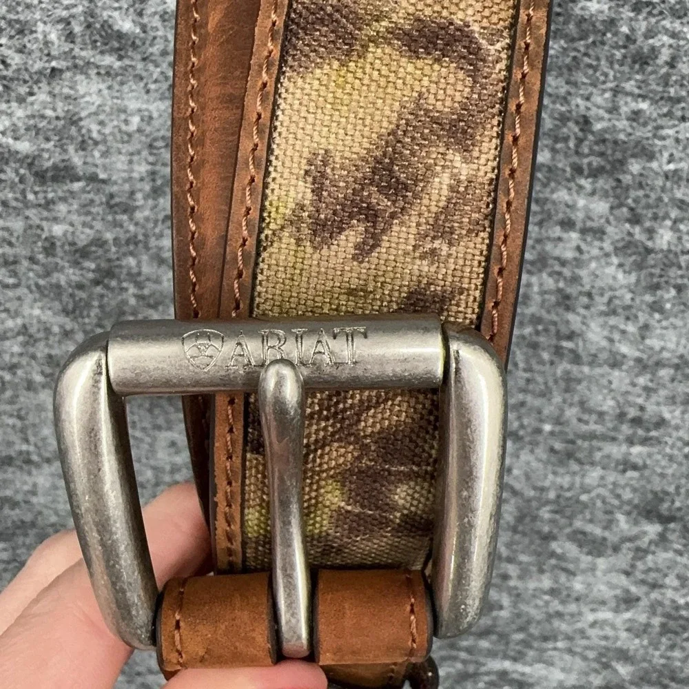 Ariat Belt Mens 42 Brown Leather Camo Western Adjustable Buckle Logo A10160156